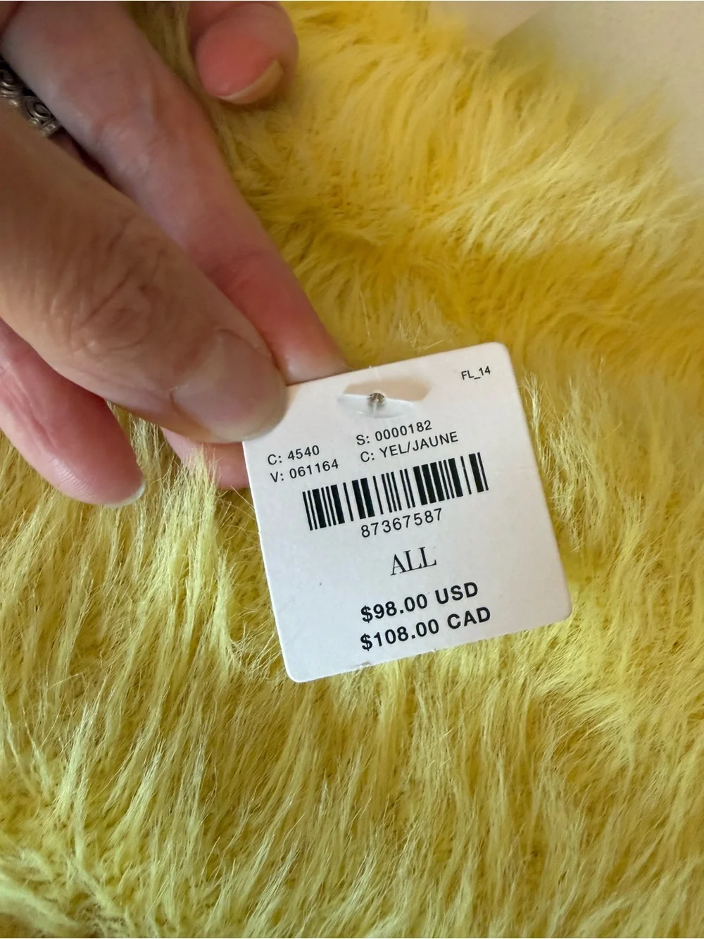 Anthropologie Sunny Yellow Faux Fur Throw Blanket